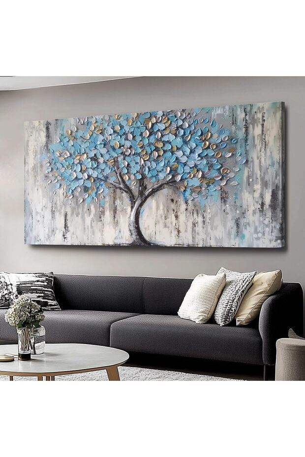 Abstract Tree Art Canvas Wall Art (50x100 cm Framed) – Modern Botanical Painting for Home Decor