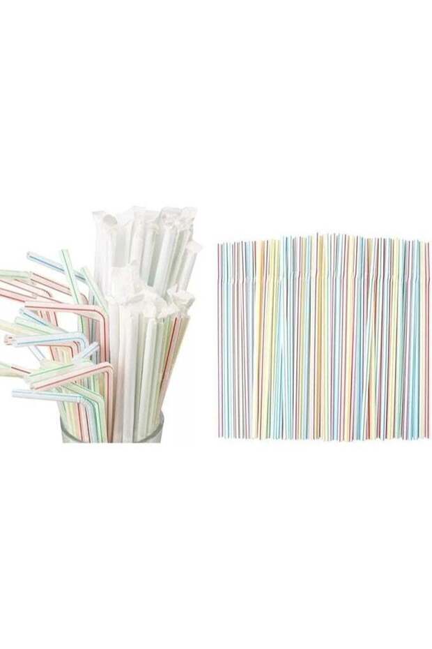 50 PCS Plastic Colorful Bendable Drinking Straws 24 cm x 6 mm