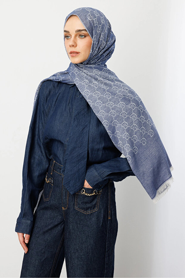 Mavi Yün İpek Şal - 3