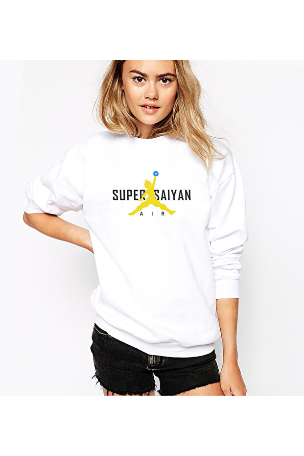 Dragon Ball Printed White Women's Knitted Sweatshirt Long Sleeve