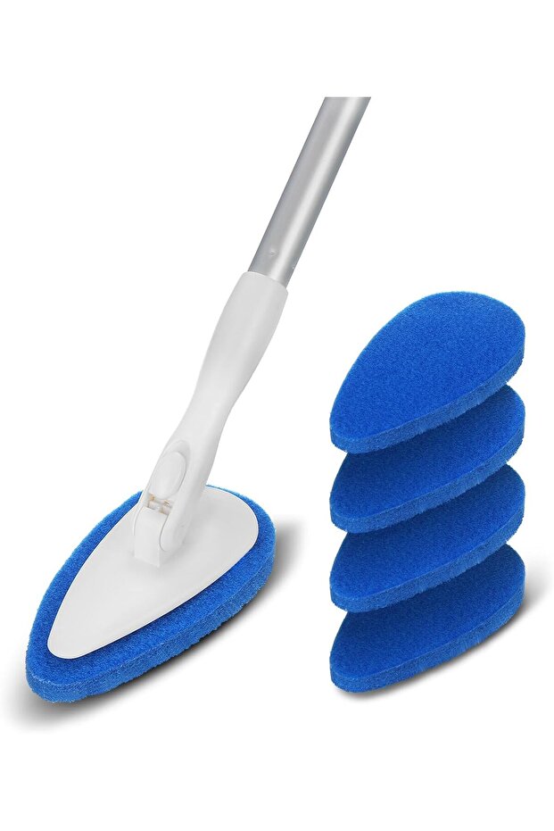 Adjustable 1.3m Long-Handle Bath & Tile Cleaning Brush with 5 Non-Scratch Pads - Qaestfy - 1