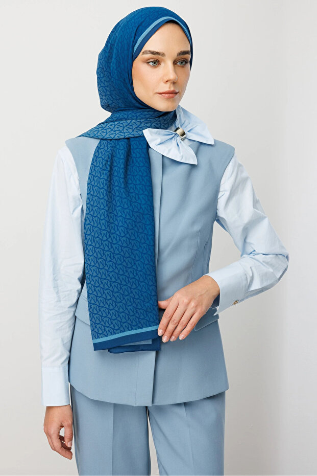 Indigo Monogram Hebei İpek Şal - 4