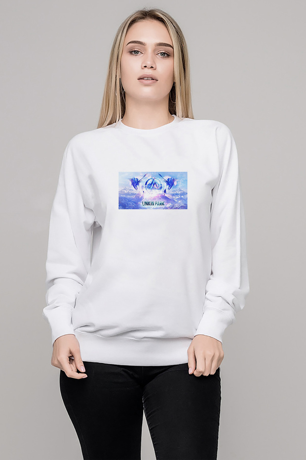 Linkin Park Iridescent Metal Rock Music Printed White Women's Knitted Sweatshirt Long Sleeve