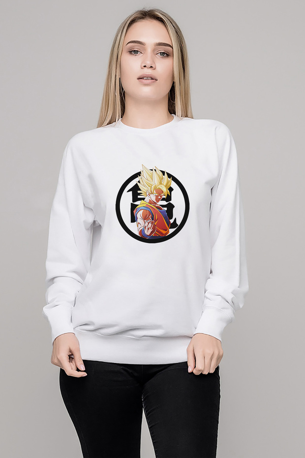 Anime Dragon Ball Printed White Women's Knitted Sweatshirt Long Sleeve