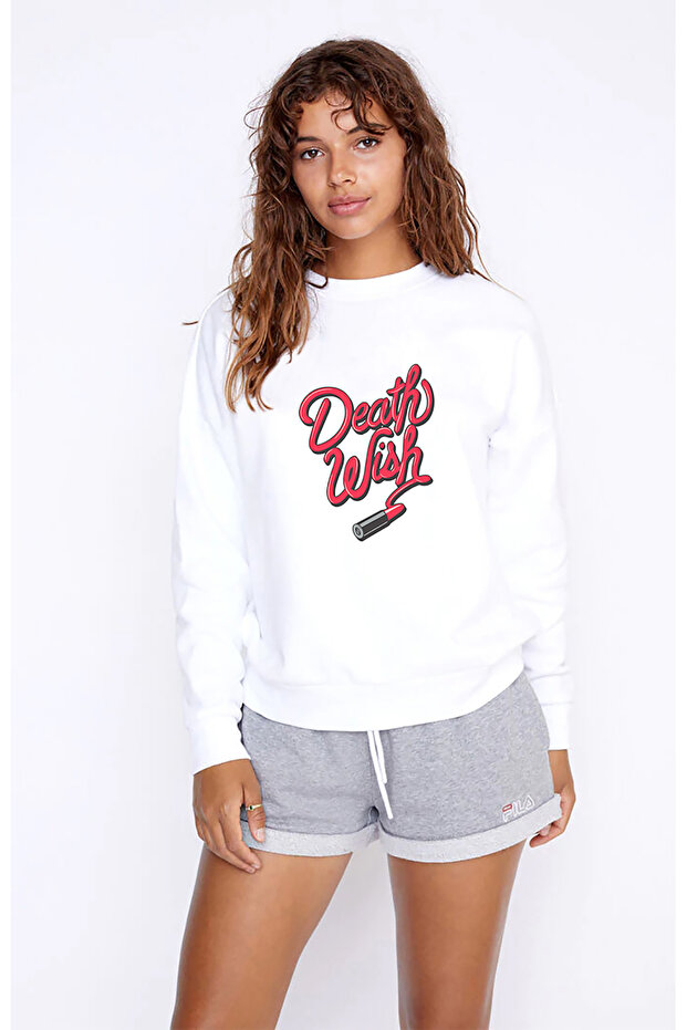 Riverdale Death Wish Printed White Women's Knitted Sweatshirt Long Sleeve
