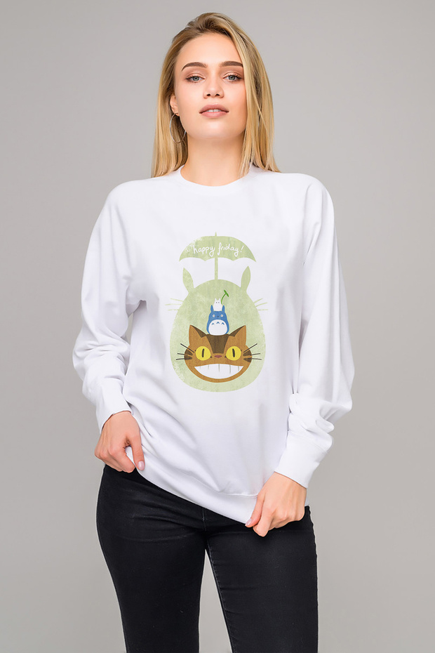 My Neighbor Totoro Printed White Women's Knitted Sweatshirt Long Sleeve