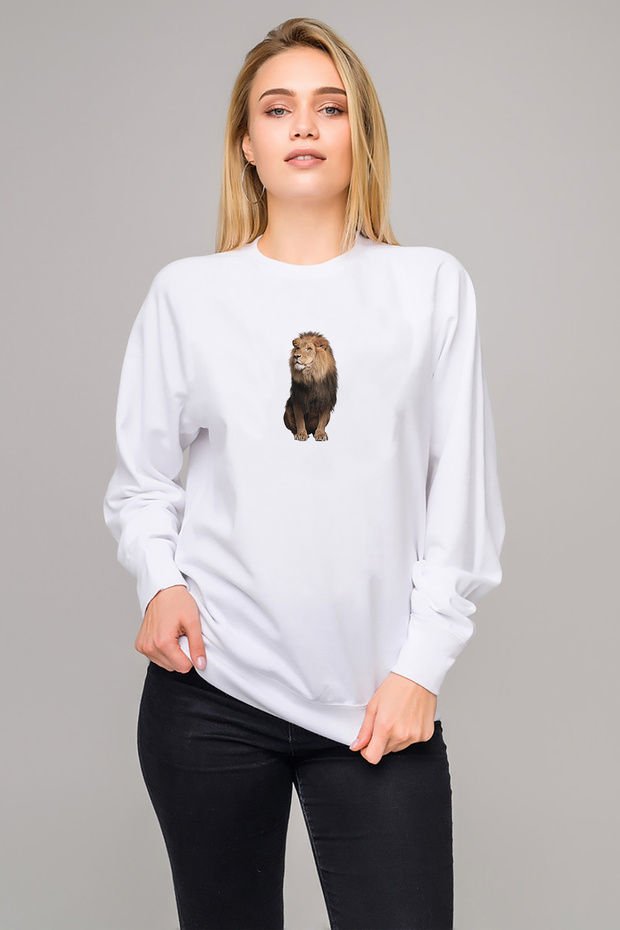 Sea Lion Leopard Jaguar Felidae Lions Printed White Women's Knitted Sweatshirt Long Sleeve