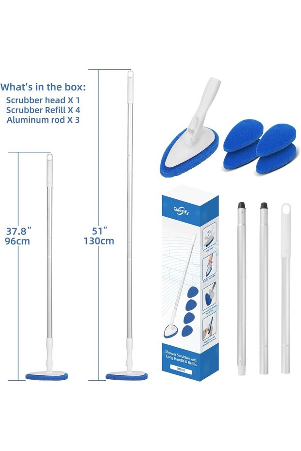 Adjustable 1.3m Long-Handle Bath & Tile Cleaning Brush with 5 Non-Scratch Pads - Qaestfy - 6