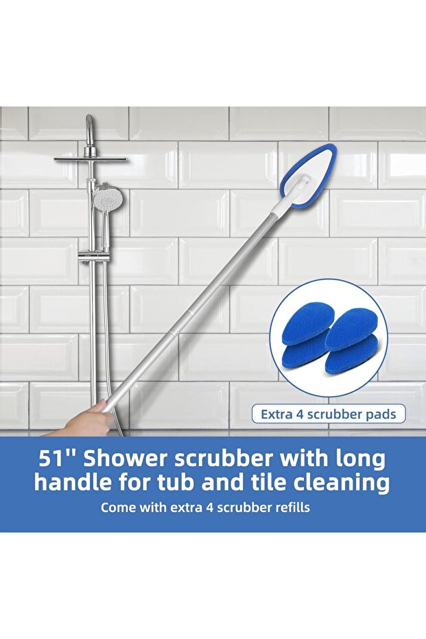 Adjustable 1.3m Long-Handle Bath & Tile Cleaning Brush with 5 Non-Scratch Pads - Qaestfy - 2