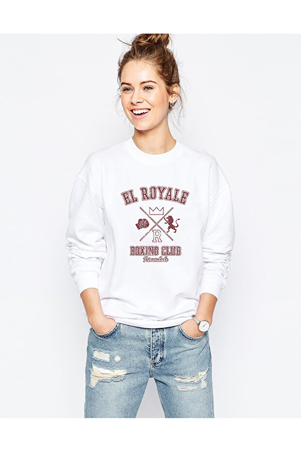 Riverdale El Royale Boxing Vintage Printed White Women's Knitted Sweatshirt Long Sleeve