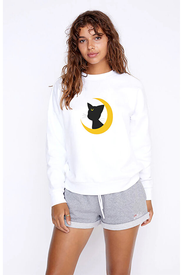 Silhouette Luna Printed White Women's Knitted Sweatshirt Long Sleeve
