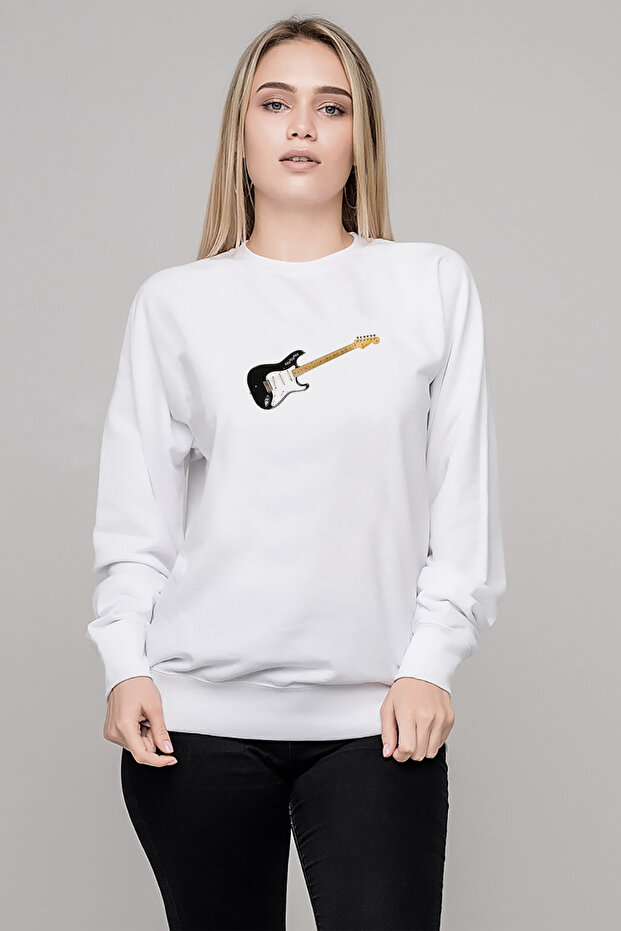 Stratocaster Howard Reed Black Guitar Music Printed White Women's Knitted Sweatshirt Long Sleeve