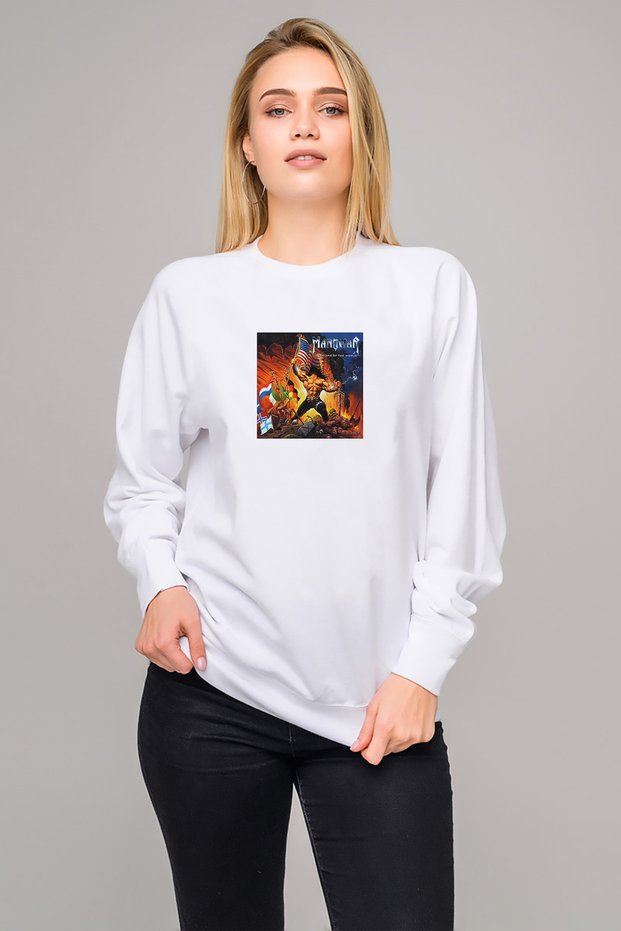 Manowar Warriors of the World Printed White Women's Knitted Sweatshirt Long Sleeve