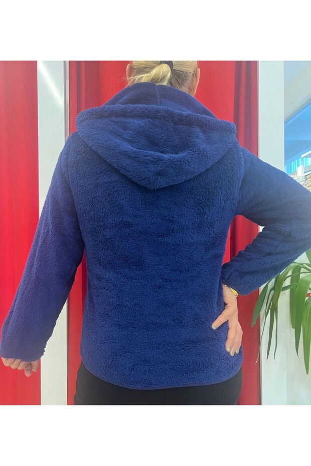 KAPŞONLU YARIM FERMUAR PELUŞ SWEAT - 4