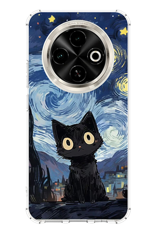 Printed Silicone Case with Midnight Cat Design Compatible with Tecno Spark 30C - 1