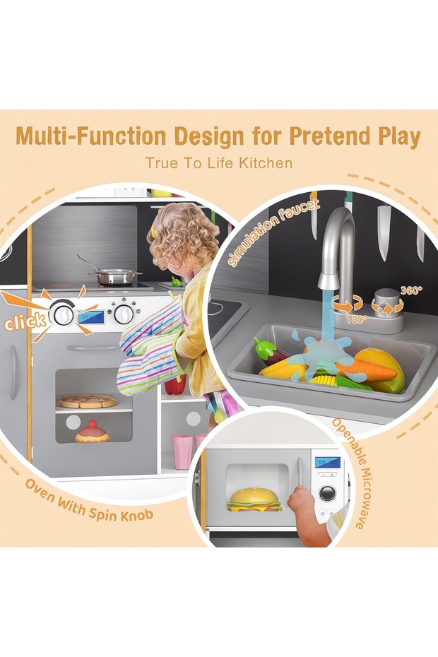 Wooden Kids Kitchen Playset – Kitchen with Realistic Effects and Unique Accessories, Wooden Kitchen - 5