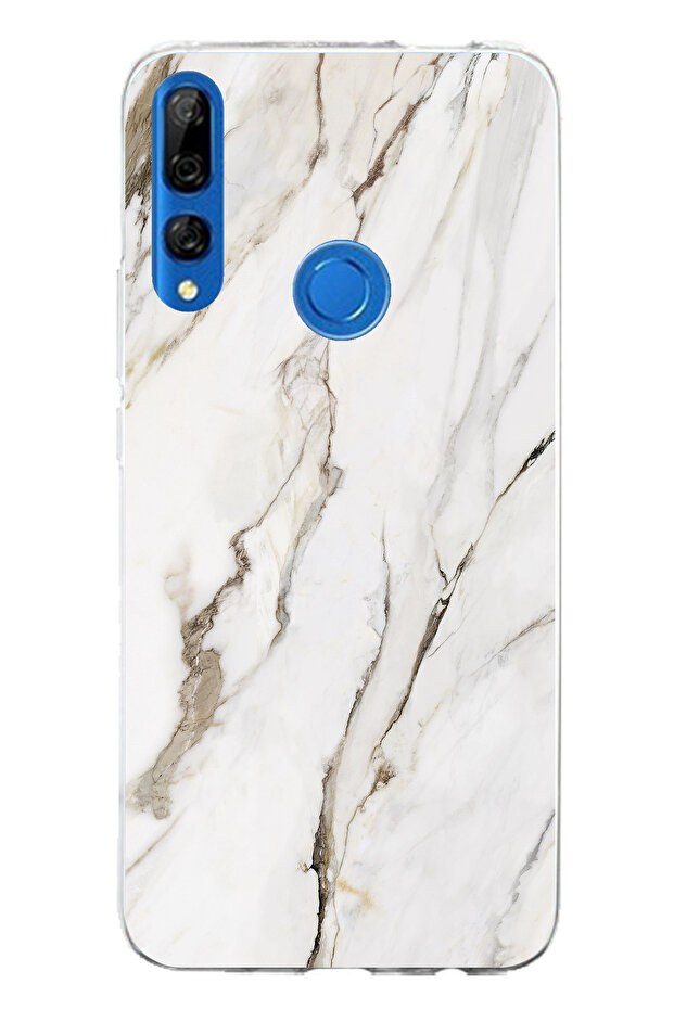 حافظة سيليكون متوافقة مع هاتف Honor 9X باللون الأبيض الرخامي مطبوع - 1