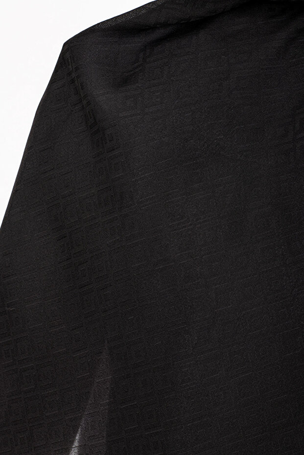 Square Pattern Jacquard Shawl - Black - 3