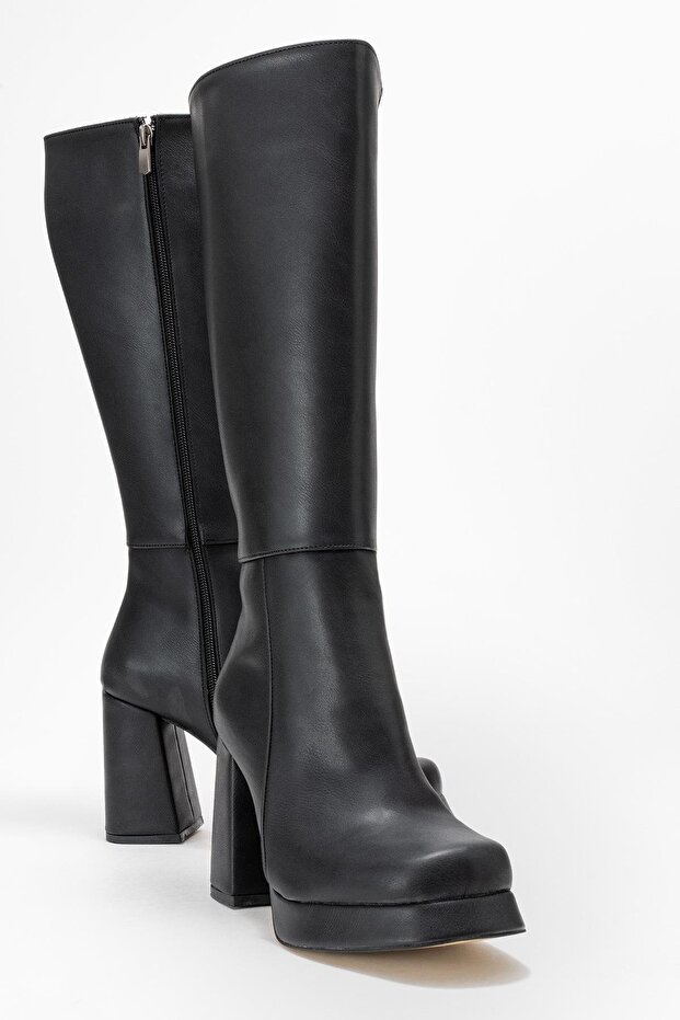 Women's Platform Sole Boots Black Skin