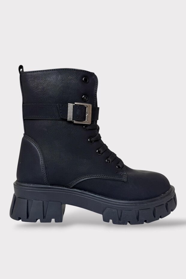 Thick Sole Zippered Boots Women's Boots Black - Silver