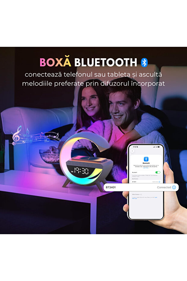 Lamp with RGB LED Lights, 15W Wireless Charger, Bluetooth Speaker, FM Radio, Clock, Alarm, easyCTRL® - 6