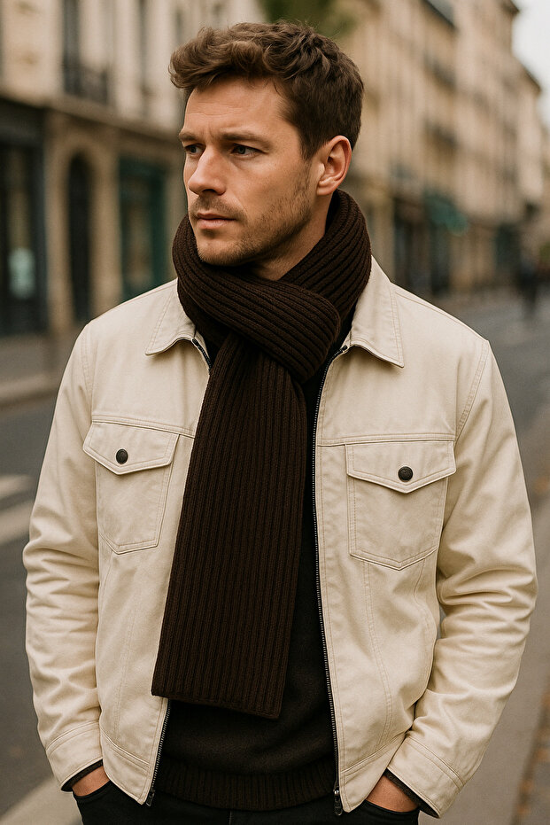 Erkek Triko Atkı Acı Kahve - 1