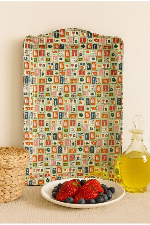 Modern Retro Patterned Metal Tray Tea Coffee Tray - Presentation Tray Small Size 15 X 25 cm