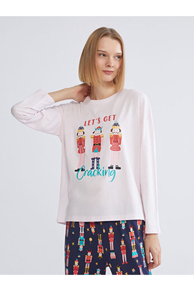 Crew Neck Printed Women's Pajamas Set
