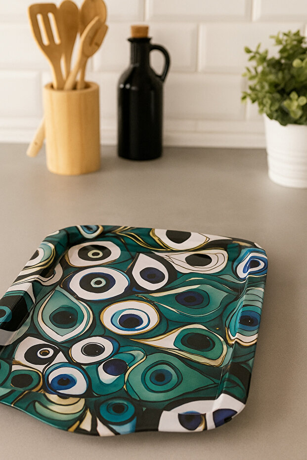 صينية تقديم مستطيلة حديثة بنقشة عين الحسد، حجم صغير 15×25 سم - 2