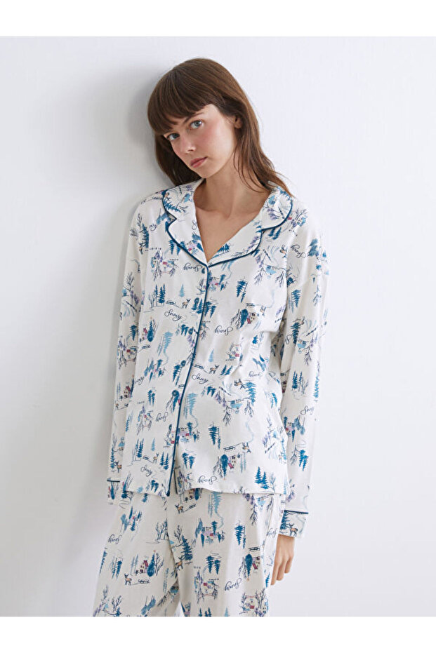 Shirt Collar New Year's-Themed Women's Pajama Set