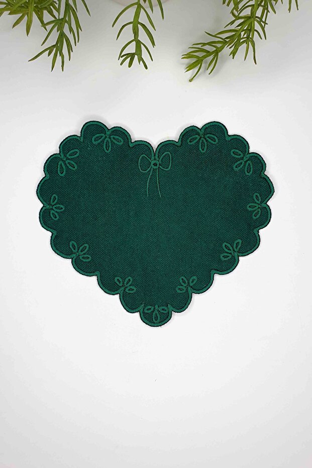 Heart Shape Nefti Green Fabric Green Embroidered Fabric Cocktail Napkin 1 Piece