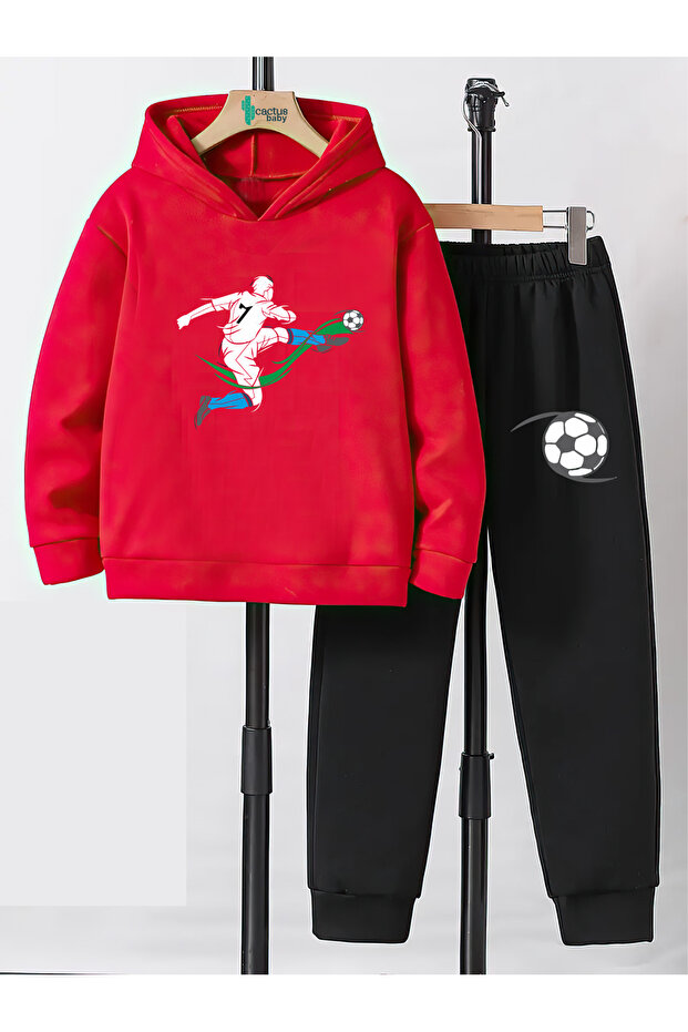 Hooded Sweatshirt Children's Bottom Top Set 3 Thread Cotton Football