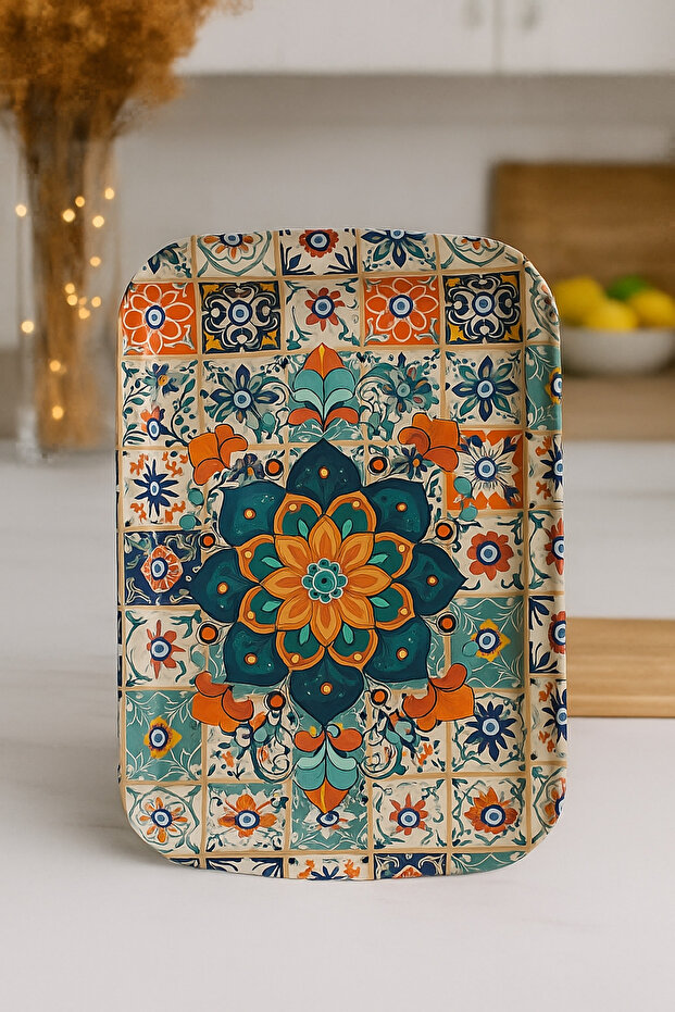 Flower Pattern Metal Tray Tea Coffee Tray - Presentation Tray