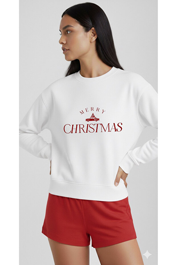 New Year Concept Oversized Crew Neck Sweatshirt Happy New Year Print