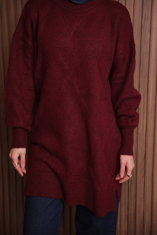 Women's Crew Neck Diamond Pattern Soft Knitwear Tunic 3127