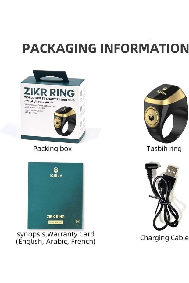 خاتم التسبيح الذكي E01 (أسود رمادي، 20 مم) - 5