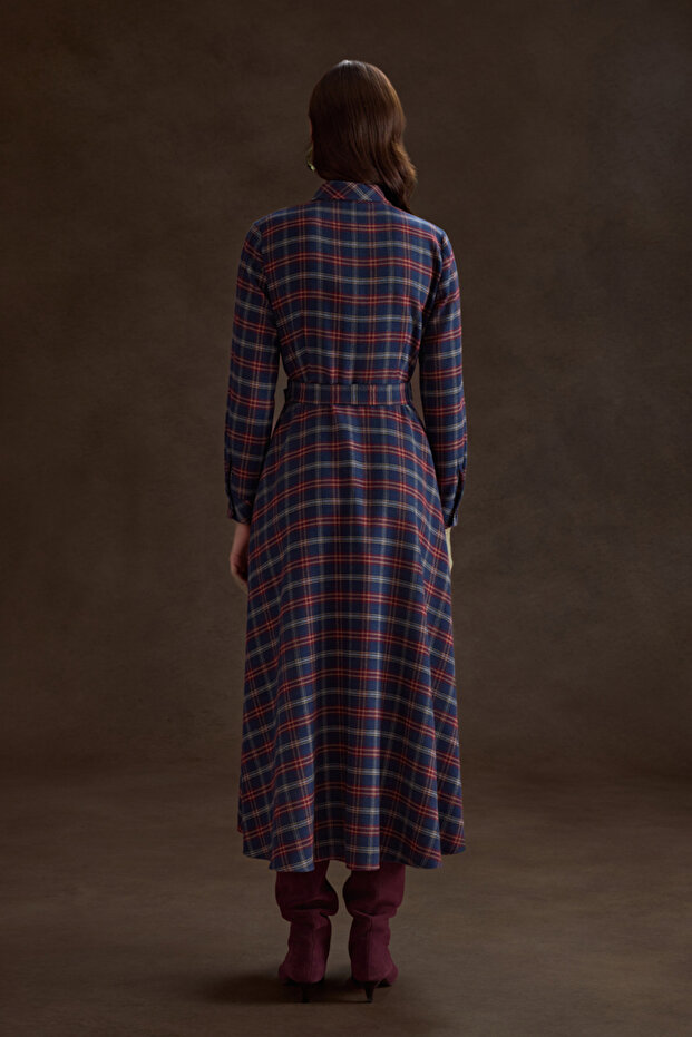 Ekose Desenli Elbise - 4