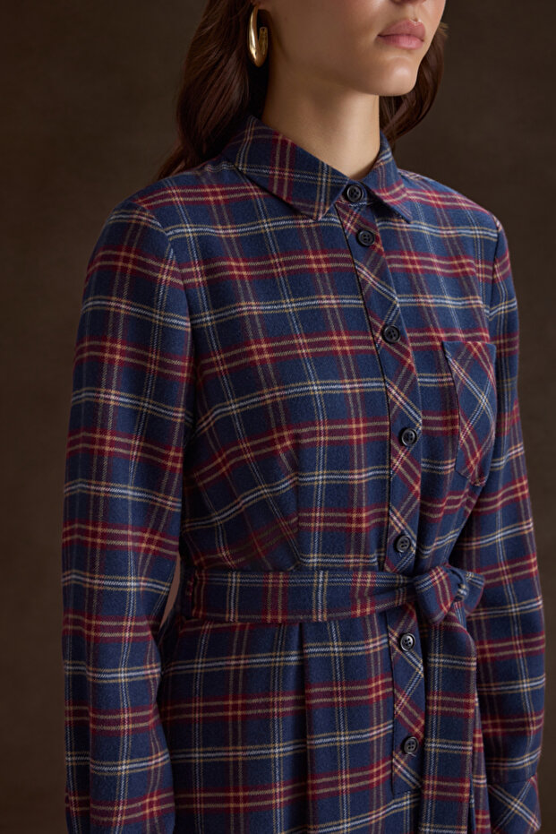 Ekose Desenli Elbise - 3