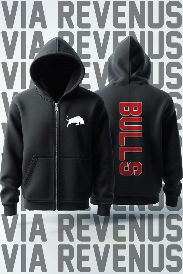 Bulls Front and Back Printed Unisex Zippered Hooded Sweatshirt Cardigan