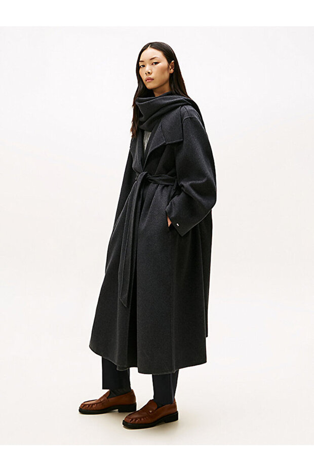 Wool Blend Oversized Longline Scarf Coat - 4