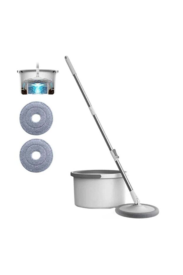 360° Rotating Flat Mop and Bucket Set - 2 Microfiber Pads, Extendable Handle - 1