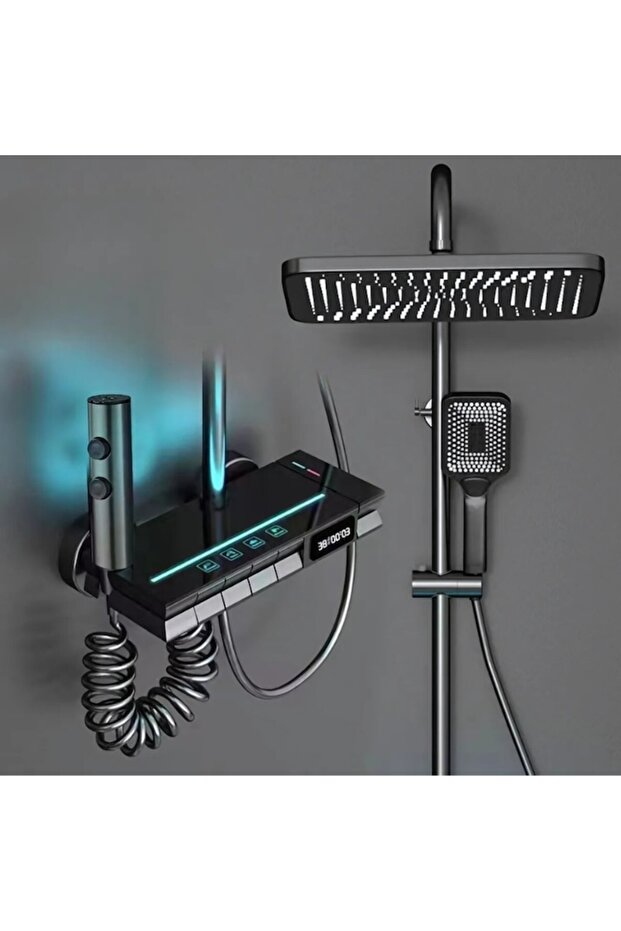 Coloană de duș completă, neagră elegantă, - 2