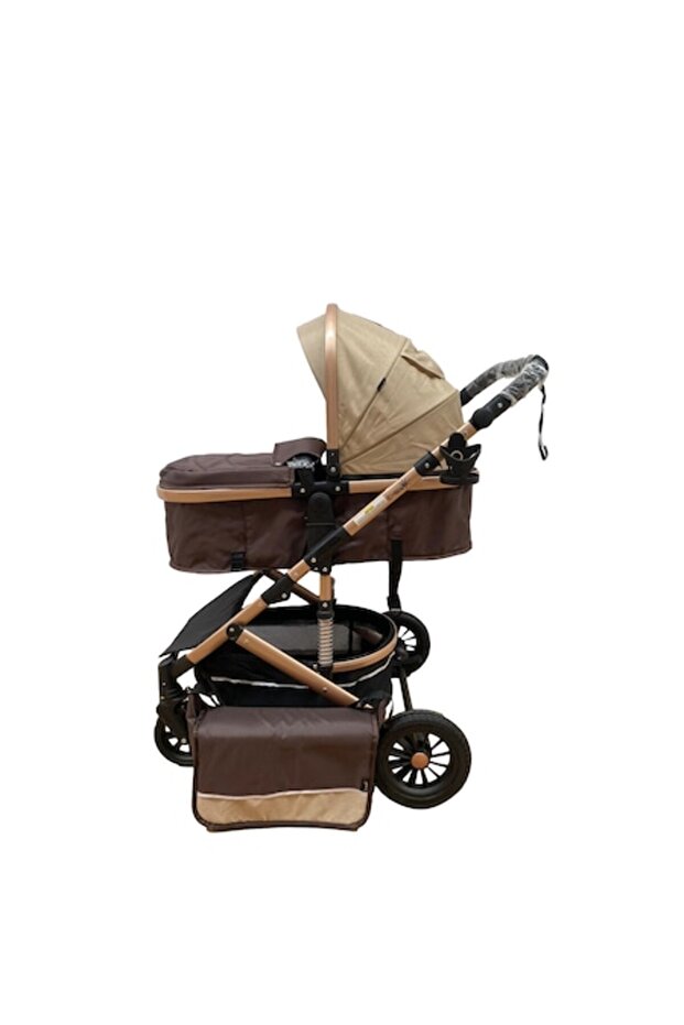 Compact 2-in-1 Reversible Stroller, Transformable from Carrycot to Seat, Beige, - 1