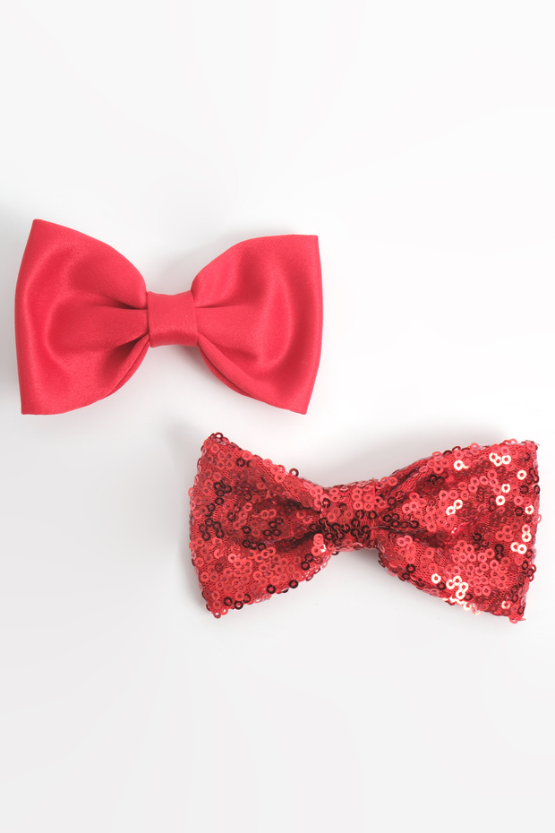 2-Pack Girl's Red Sequin Matte Satin Bow October 29 April 23 August 30 Hair Clip