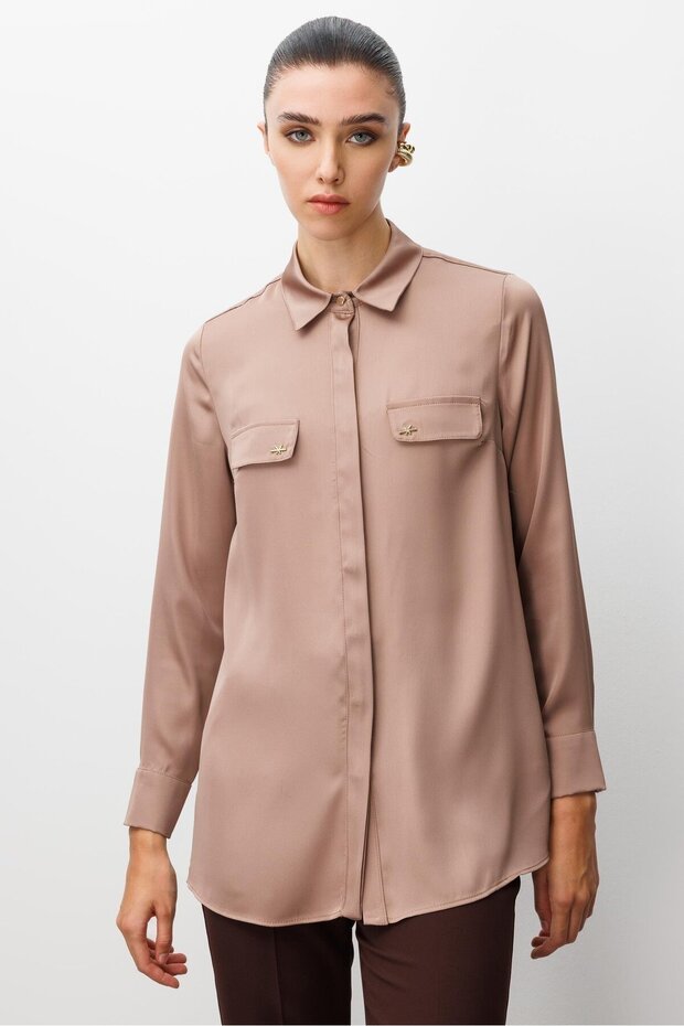 MODAİLGİ Saten Gömlek 10020 CAMEL - 1