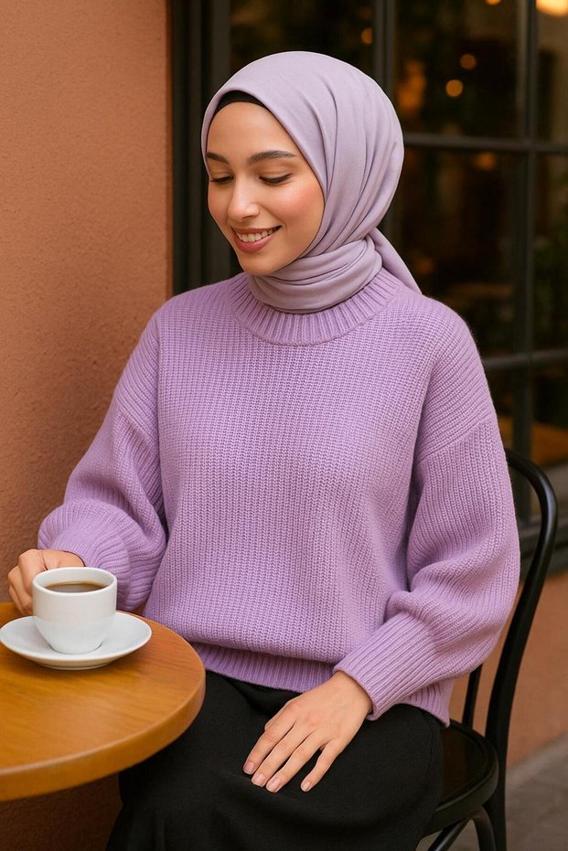 Casual Balloon Sleeve Crew Neck Knitwear Women's Sweater