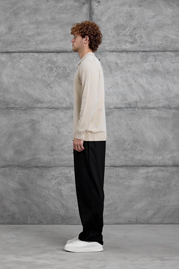 ملابس تريكو أساسية بياقة بولو ونصف سحاب باللون البيج 251 - 5