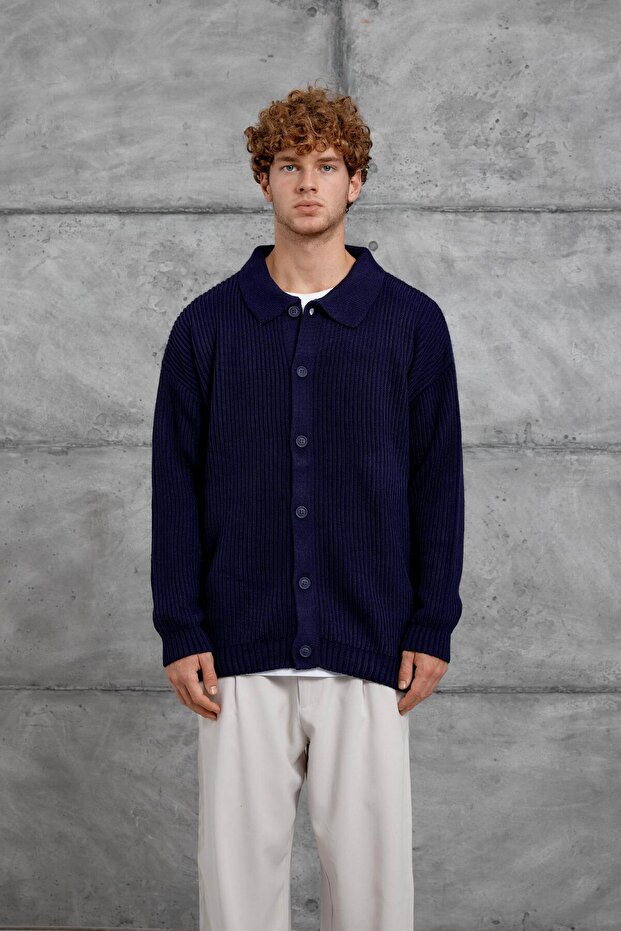 Erkek Lacivert DPP OVERSIZE ÖRME HIRKA - 1