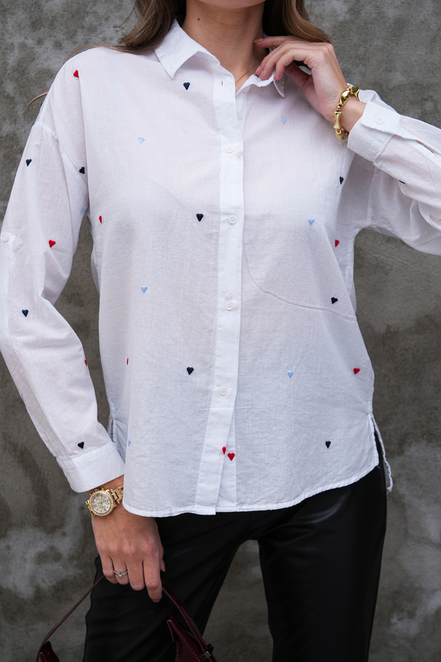 100% Cotton / Cotton Shirt with Colorful Heart Detail Embroidery