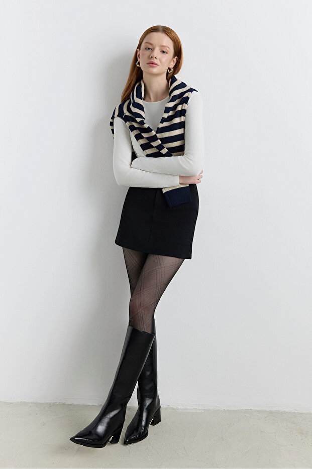 Siyah Mini Cepli Şort Etek - 5